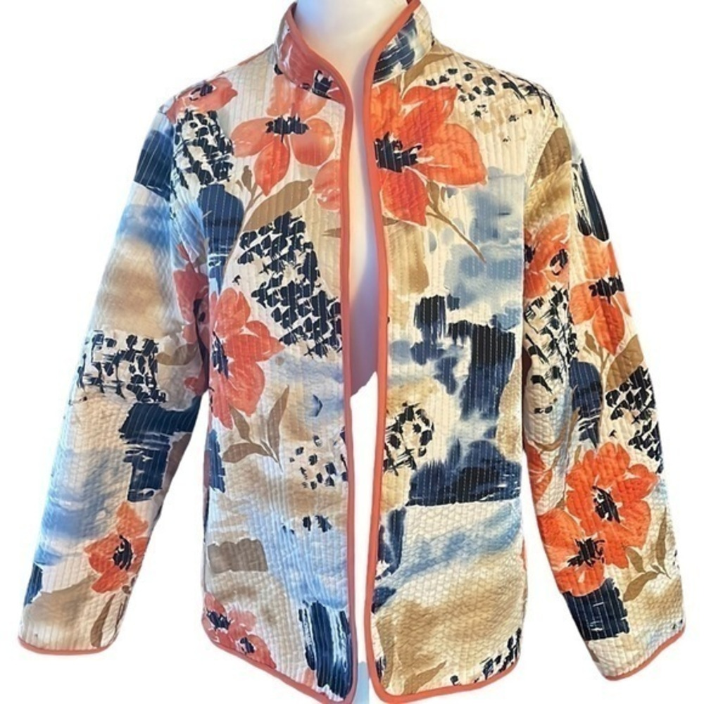 NWOT‎ Alfred Dunner Jacket Tangerine Flowers Design Size 8P